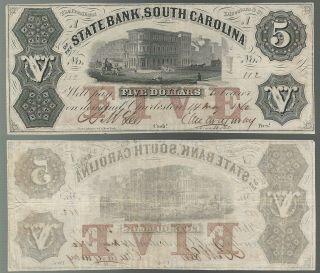 U.  S.  A.  South Carolina,  State Bank,  S.  C. ,  Charleston $5 A,  14 May 1860 F/VF 3