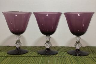 3 Bryce Symphony Water Goblet Amethyst Bowl Foot Glasses Retired