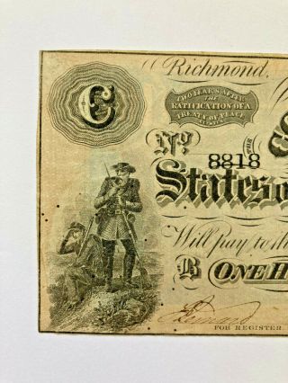 Old Civil War Confederate 100 dollar bill - February 17 1864 2