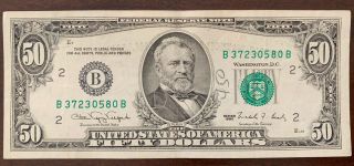 1990 Fifty Dollar Bill $50 Federal Reserve York B 37230580b