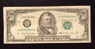 1990 Fifty Dollar Bill $50 Federal Reserve Chicago Il (g 45759915 A)