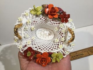 Vintage Royal Adderley Fine Bone China Basket Weave 5”two Handle Flower Basket