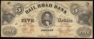 U.  S.  A.  Michigan,  Erie & Kalamazoo Rail Road Bank,  Adrian $5 A,  Aug 1 1853 F,