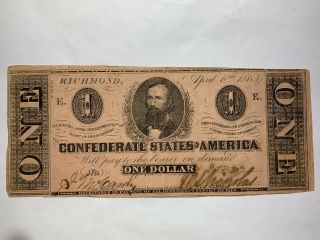 1863 $1 Confederate States Of America Richmond