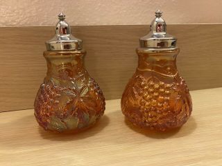 Modern Imperial Grape Marigold Carnival Glass Salt & Pepper Shakers