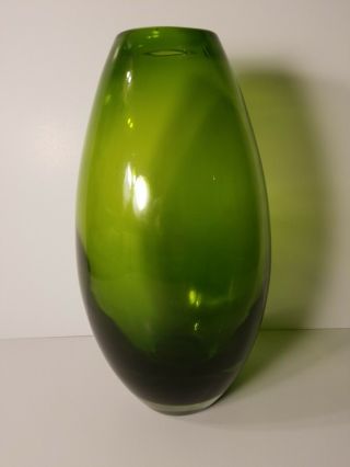 Green Murano Style Hand Blown Glass Vase Sculpture Art