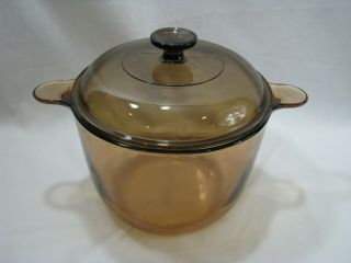 Vintage Corning Ware Glass Visions 3.  5l France Amber Stock Pot Dutch Oven W Lid