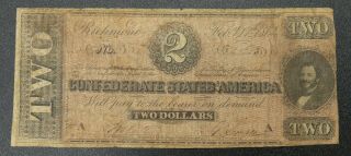 1864 $2 Confederate States Of America T - 70 Vg/fine - Bok