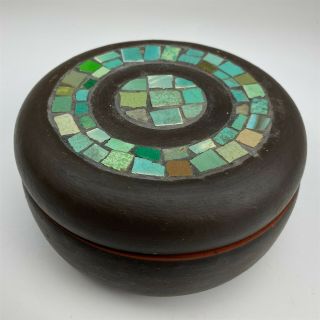 Mystery Maker Studio Hand Crafted Art Pottery W Tile Inlay Round Lidded Bowl 007