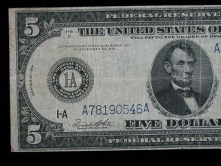 1914 $5 Large Size Blue Seal Federal Reserve Bank Boston Mass US Paper Money 2