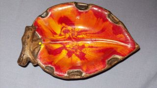 Vintage Treasure Craft Leaf Dish California Pottery1962 Fire Orange Red 4 "