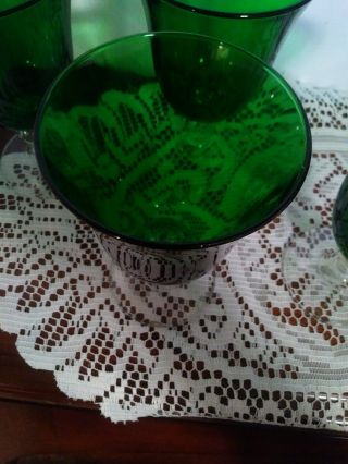 4 Hand Blown Wine Goblet Emerald Green Bowl Clear Glass Stem 12 oz 3