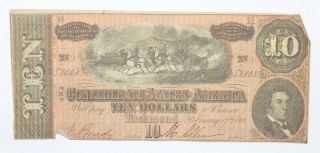 Civil War 1864 $10 C.  S.  A.  Over 150 Years Old Horse Blanket Note 270