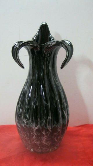 Iris Vase Hand Blown Black And White Swirls