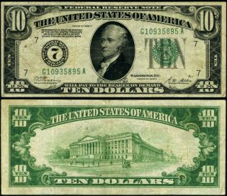 Fr.  2001 G $10 1928 - A Federal Reserve Note Chicago G - A Block Fine,