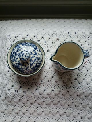 Tienshan Cabin in the Snow,  Creamer & Sugar Bowl Set,  Folk Craft,  Spongeware 2