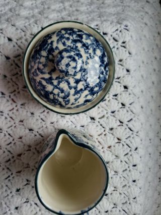 Tienshan Cabin in the Snow,  Creamer & Sugar Bowl Set,  Folk Craft,  Spongeware 3