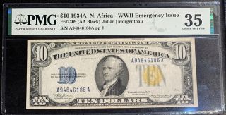$10 1934a N.  Africa Wwii Emergency Issue Pmg 35