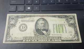 1934 Grant Fifty (50) Dollar Bill Banknote Cleveland,  Ohio.  Error