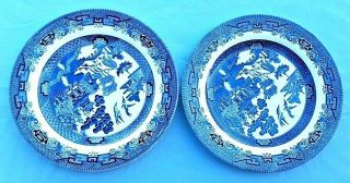 Vintage Set Of 2 Churchill England Blue Willow 10 " Dinner Plates Sm Chips