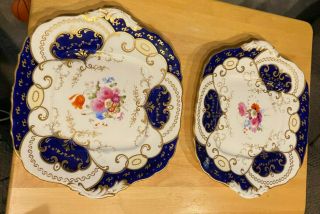 2 Vintage China Plates With Blue And Gold Accents,