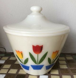 Vintage Fire King Tulip Grease Jar Bowl With Lid