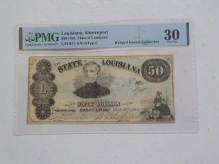 Civil War Confederate 1863 50 Dollar Bill Pmg Shreveport Louisiana Paper Money N