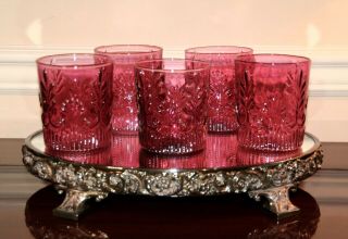 Pilgrim Glass Adam Cranberry Double Old Fashioned On The Rocks Glasses Tumblers
