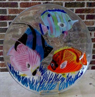 William Mcgrath Inkogneto Marine Life Angel Fish Fusion Art Glass Plate Platter