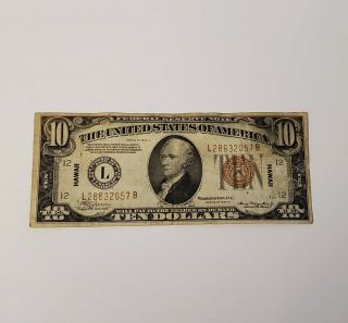 1934 A $10.  00 Ten Dollar Federal Reserve Note Hawaii Ww2 Emergency Issue