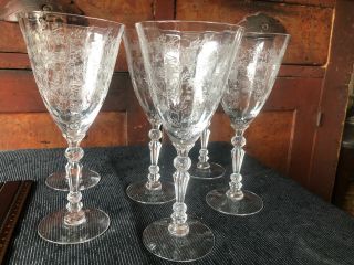 Set Of 6 Fostoria Chintz Etched Crystal Glass 7 3/4 " Water Goblets Nr