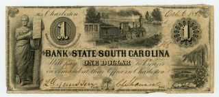 1854 $1 The Bank Of The State Of South Carolina Note W/ Train