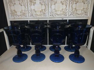 Imperial " Old Williamsburg " Deep Ultra Blue Water Goblets (8)