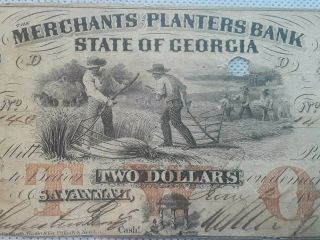$2 1857 Savannah Georgia Ga Obsolete Currency Bank Note Bill Merchants Planters