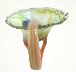 Mid Century Murano Glass Multi Colored Swirl Cornucopia Vase Bowl Stunning