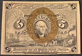 1863 Fractional Currency 5 Cents (washington) 2nd Issue - Xf