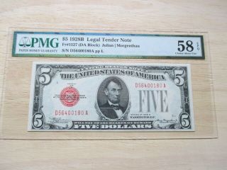 1928 - B $5 Legal Tender Note Pmg 58epq Note