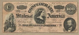 1864 Confederate States $100 Note Xf