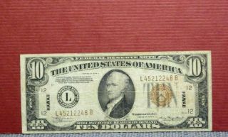 Series 1934 - A $10 Federal Reserve Note - Hawaii - Ww 2 Overprint