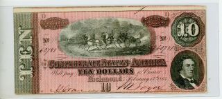 T - 68 $10.  1864 Confederate States Of America,  Cr 547 60781