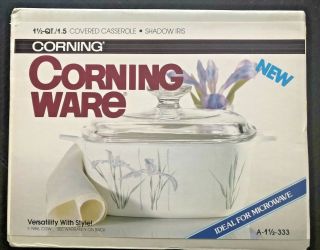 Nib Vintage Corning Ware 1.  5 Qt Covered Casserole Shadow Iris A - 1 1/2 - 333