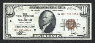1929 $10 Brown Seal PHILADELPHIA Old US National Currency 2