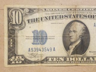 1934 A North Africa $10 Silver Certificate WWII war Relic Fr 2309 VERY FINE VF 3