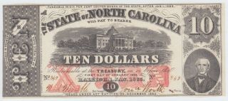 North Carolina Nc State Confederate Currency 1863 10 Dollars