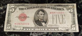 1928b Circulated Five Dollar $5 Red Seal Star Note