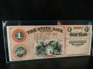 1860s $1 State Bank Detroit Michigan Au Good Color