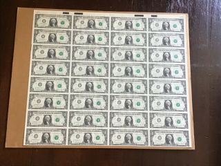 Uncut Sheet 32 One Dollar Bills $1 1981 Us Currency Dept Of The Treasury D.  C.