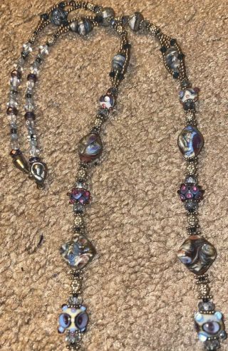 Hand Crafted Artisan / Art Deco One Of A Kind Necklace W Murano Glass Beads 3