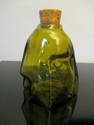 Vintage Mid Century Modern Abstract Modernist Freeform Art Glass Olive Bottle