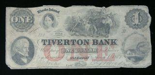 1857 $1 The Tiverton Bank Rhode Island United States Obsolete Note Currency